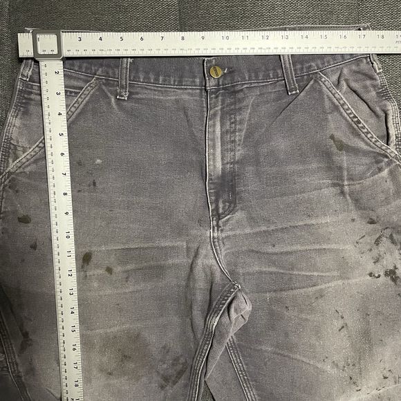 Carhartt B11 PTB Canvas Carpenter Pants Mens 36x30 Gray Distressed Stained Worn - Picture 8 of 9